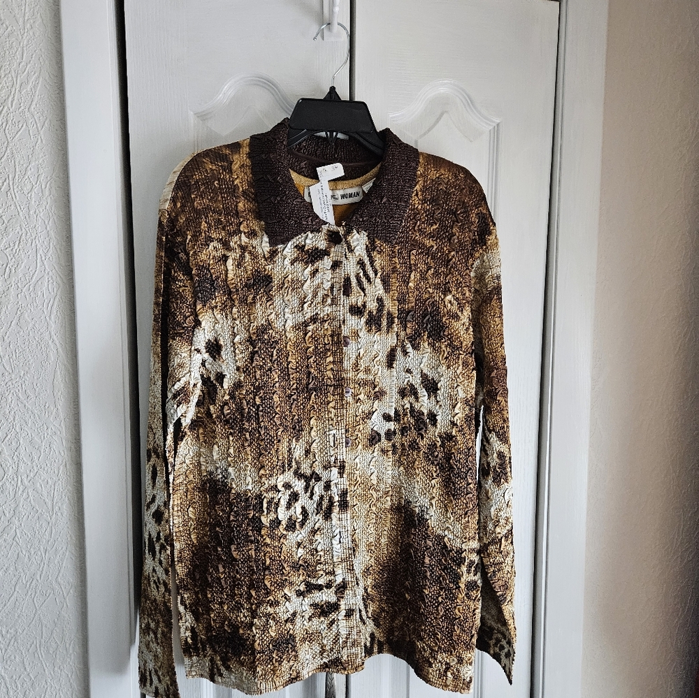 NEW C Scarf Co Cardigan with Animal Print Lining... Reversible and Strechy XL